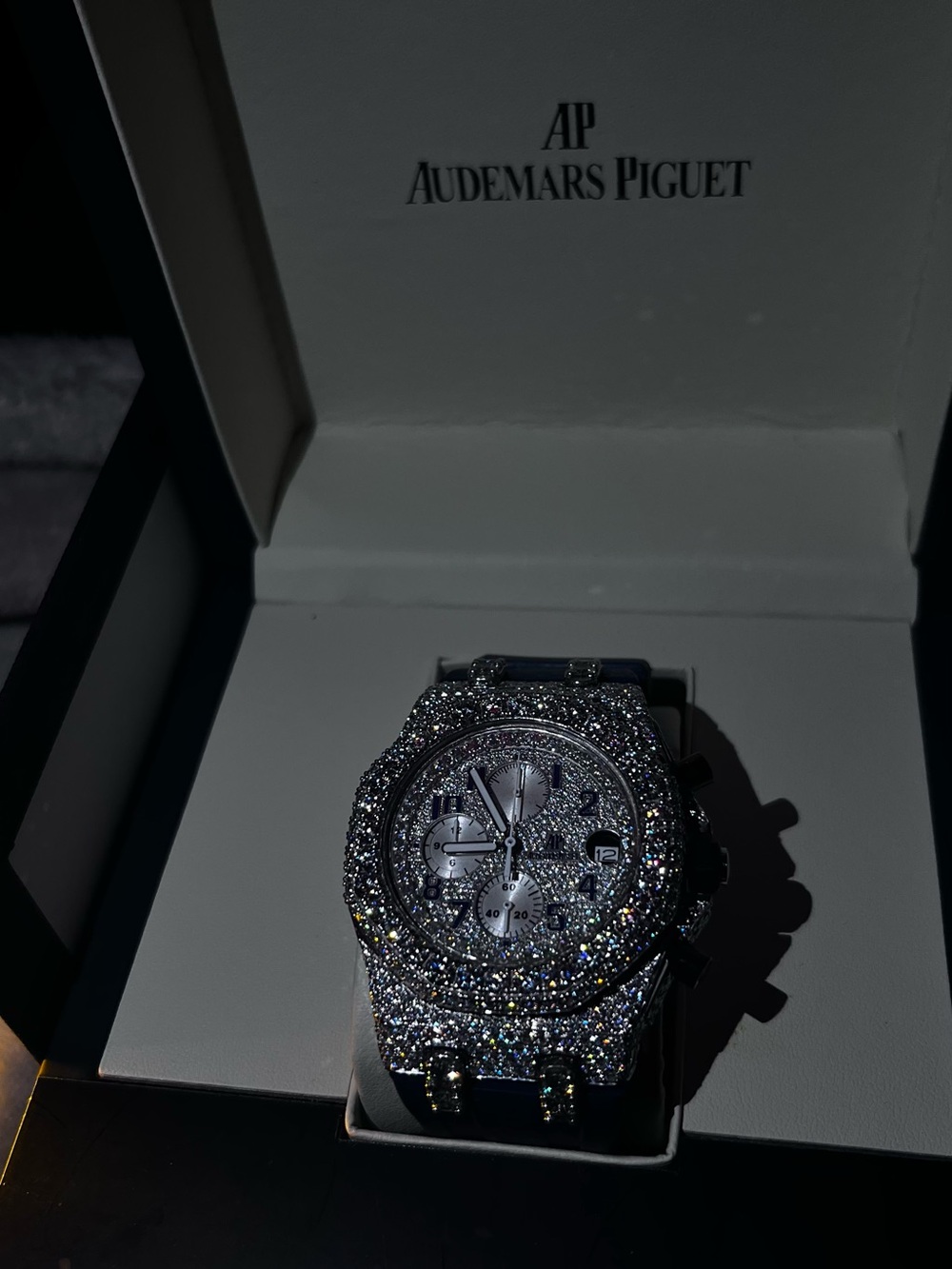Audemars Piguet Silver Crystal-Studded Men's Chronograph Watch